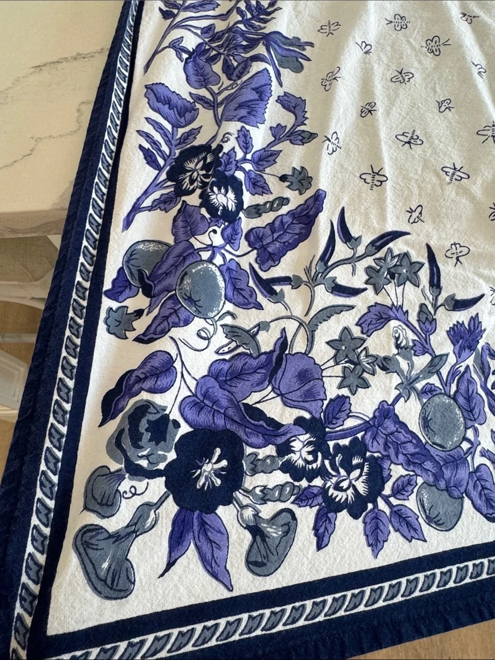 Williams Sonoma blue white French Provence floral block print tablecloth napkins